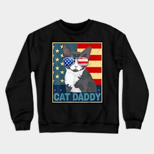 Mens Father Day Gift Tuxedo Cat Daddy Dad American Flag 4Th July Crewneck Sweatshirt